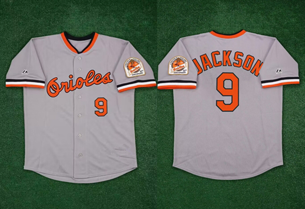Men's Baltimore Orioles #9 Reggie Jackson Gray 1984 Cooperstown 30th Anniversary Cool Base Stitched Baseball Jersey